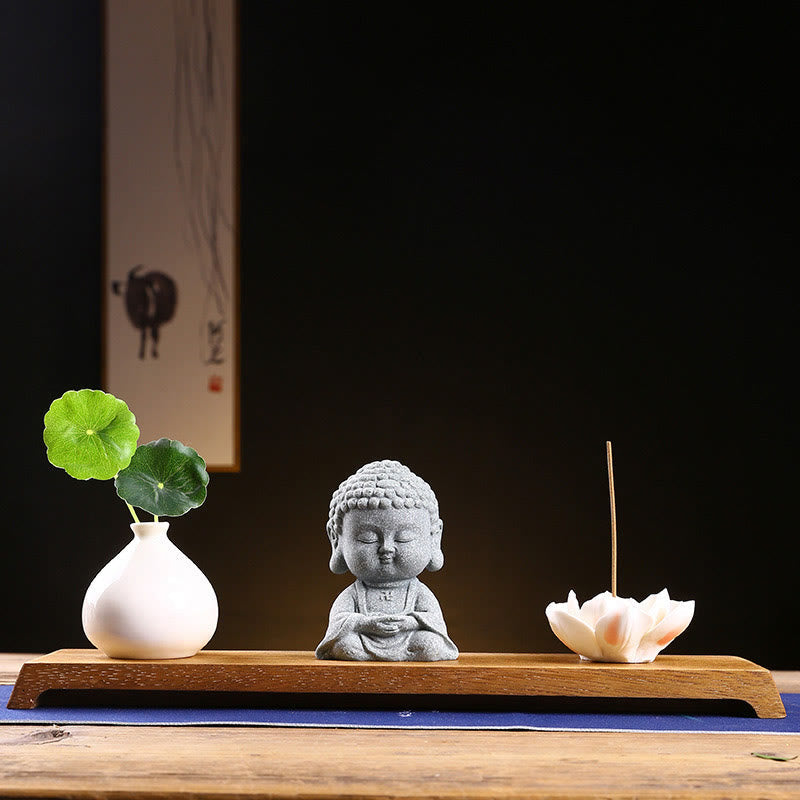 Buddha Meditation Betend Mitgefühl Meditierender Buddha+Sockel+Vase