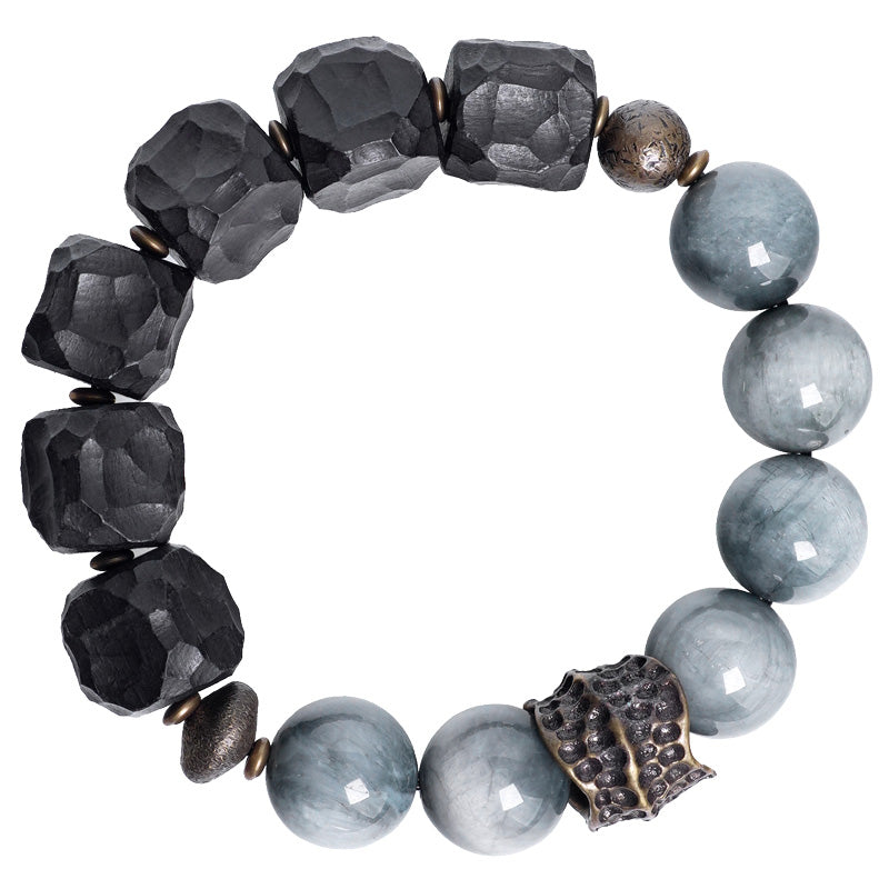 Armband Kupfer Ebenholz Paar schwarze Steine graue Kugeln elegant
