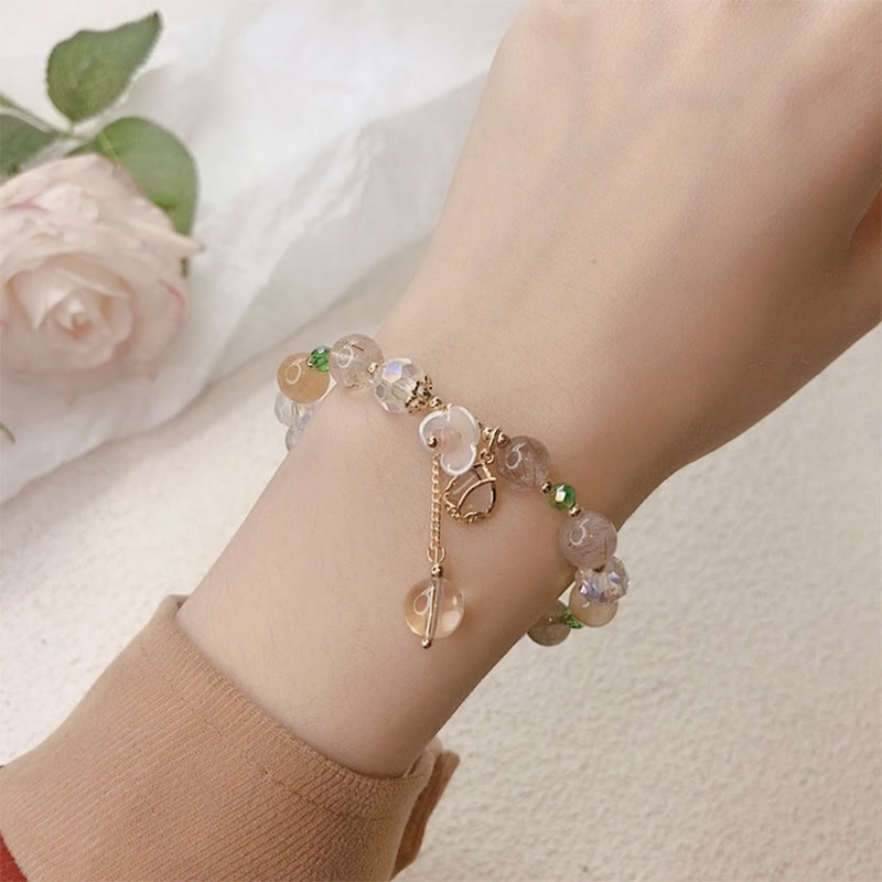 Armband Erdbeerquarz Fluorit Heilung Naturstein elastisch am Handgelenk
