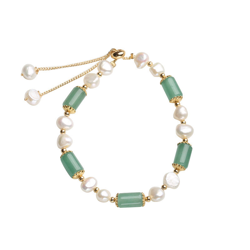 Armband Grüner Aventurin Kristall mit Perlen goldfarbig elegant