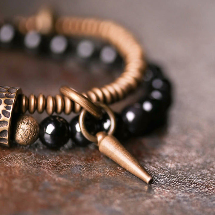 Armband Obsidian Kupfer schwarze Perlen Naturstein elastisch Heilung