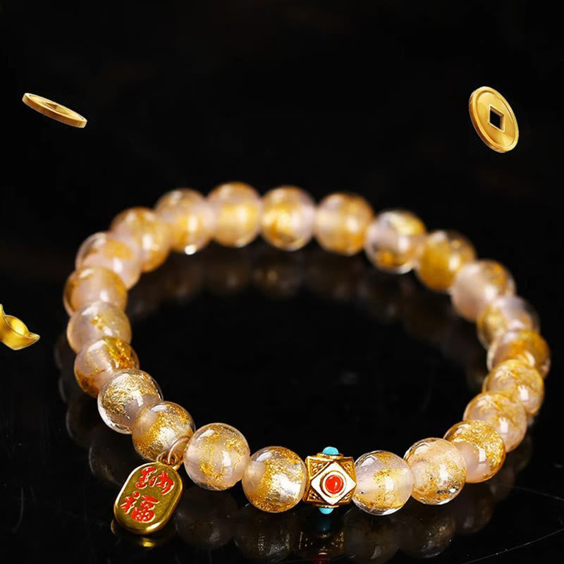 Armband Fu-Zeichen Glück Energie goldene Perlen Charm elegant Handgelenk.