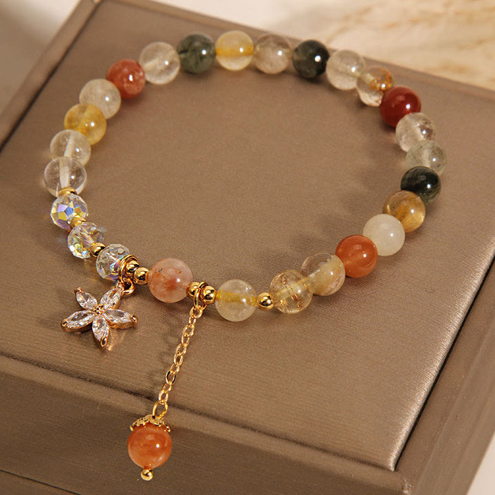 Armband Bunt Rutilquarz Glück Zircon Naturstein elegant Golden Charm
