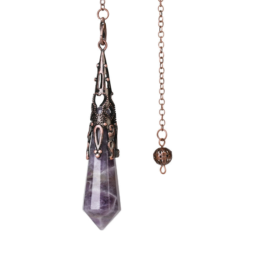 Tigerauge Buddha Heilstein – Mut & Gelassenheit – Bild 2 – Amethyst Pendel Kette Kupfer Naturstein Anhänger violett glänzend