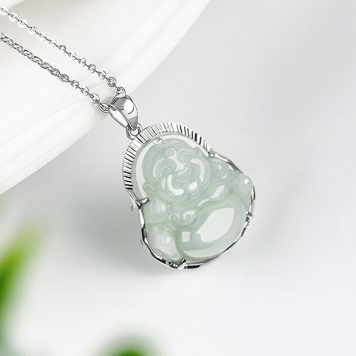 Kette Jade Lachender Buddha – Bild 4 – Kette Jade Lachender Buddha grüner Anhänger Silber Kettenglied