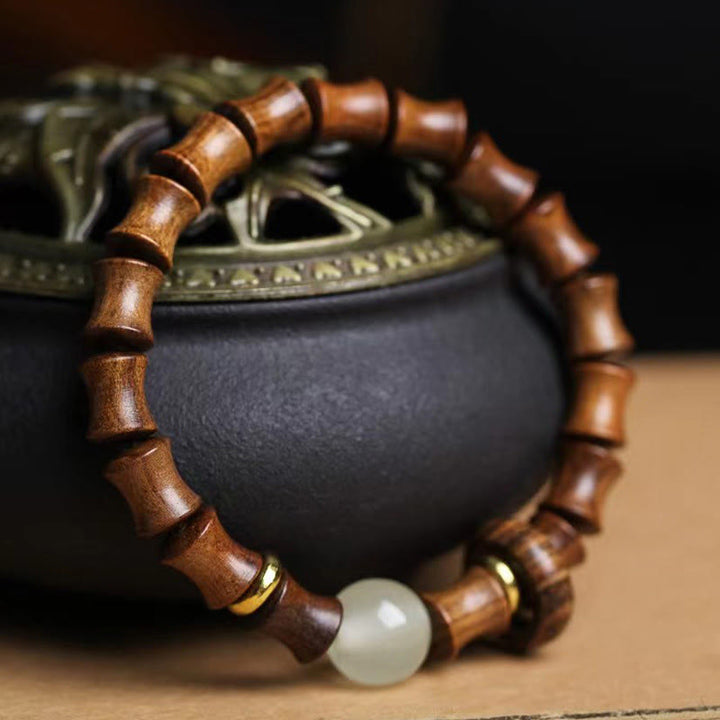 Armband Sandelholz Rosenholz Bambus mit Jade Stein Frieden