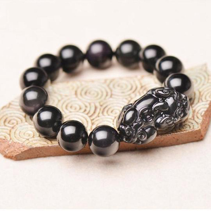 Armband Feng Shui Pixiu Schwarzer Obsidian "Wohlstand"