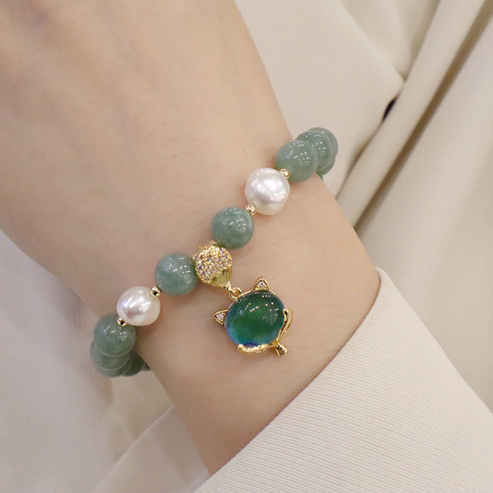 Armband Perle Jade Fuchs – Glück grüner Stein elastisch Handgelenk