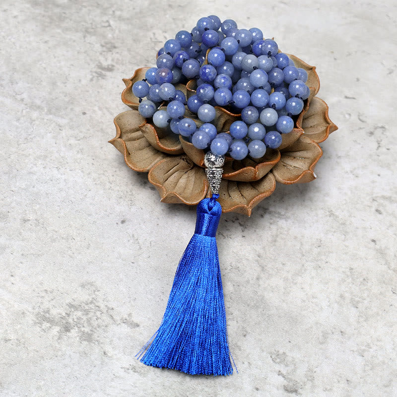 Mala 108 Blau Aventurine Perlen Edelstein Quaste Dekoration Naturstein