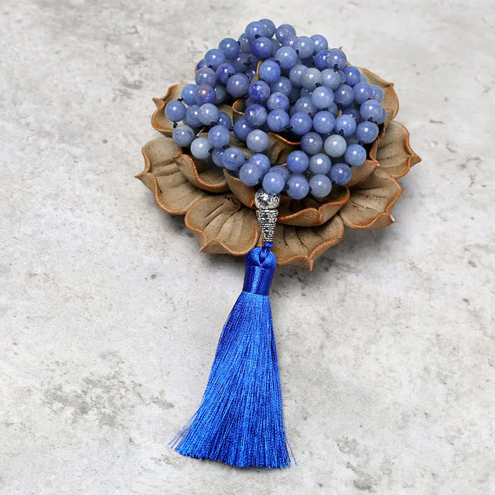 Mala 108 Blau Aventurine Perlen Edelstein Quaste Dekoration Naturstein