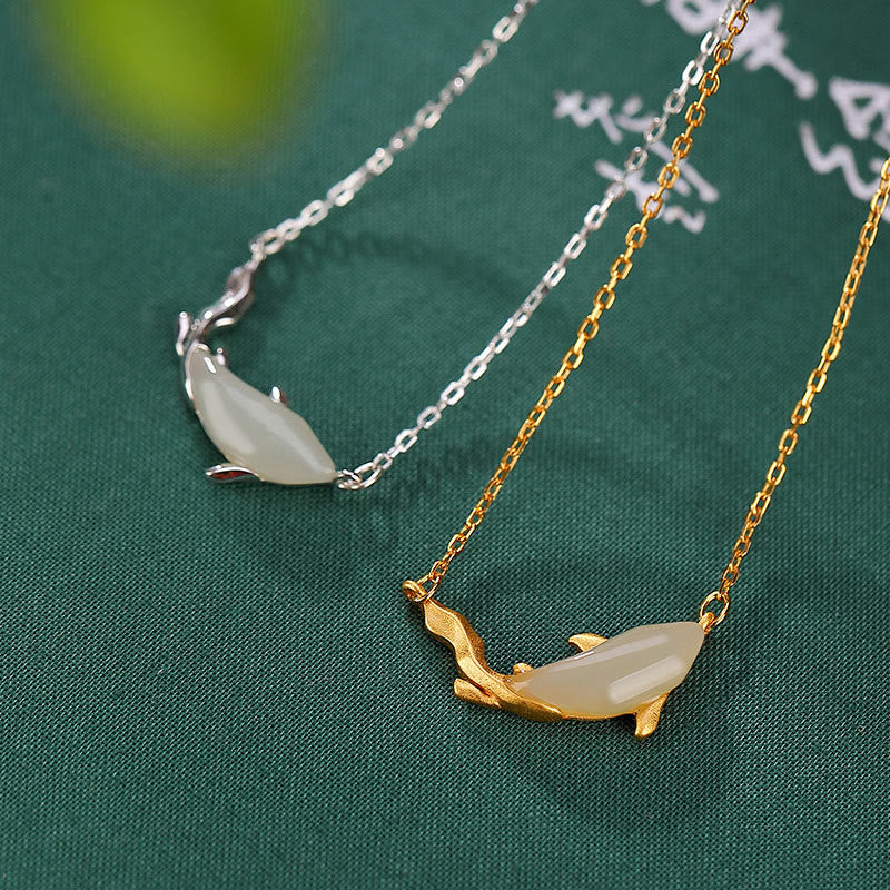 Delfin Anhänger weiße Jade Kette Glück Schutz