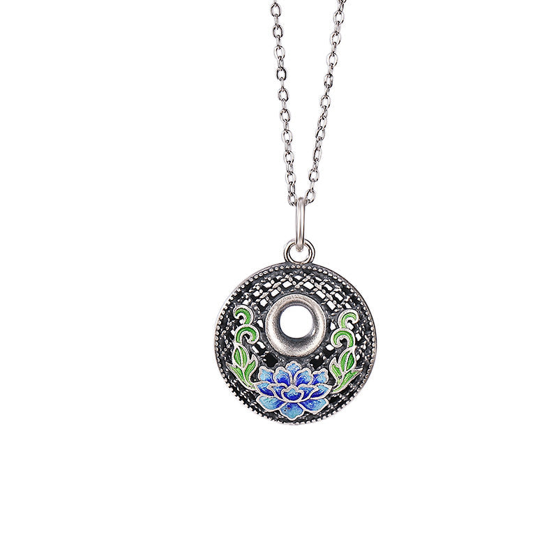 Silber Anhänger Lotus Blüte Wohlstand Symbol Kette