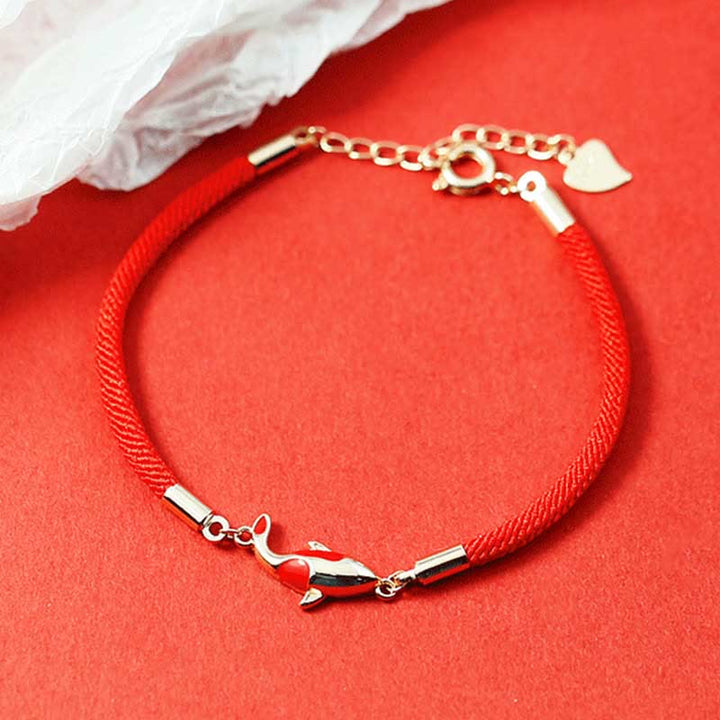 Rotes Armband Kupfer Koi Fisch Wohlstand Energie elegant getragen