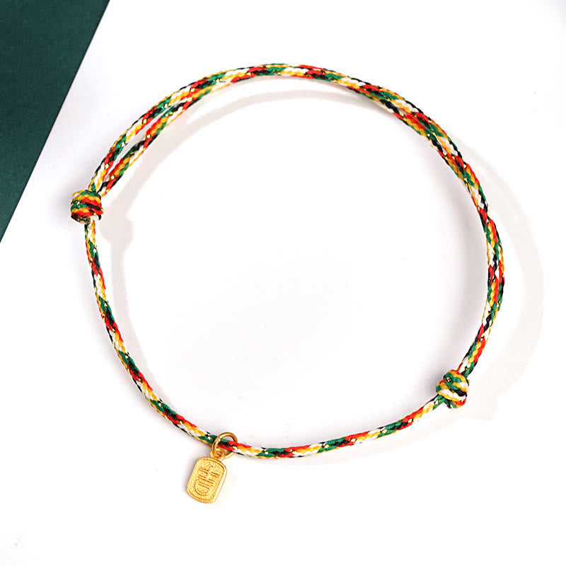 Armband Fu-Zeichen Glück Frieden Energie buntes Seil Gold Anhänger