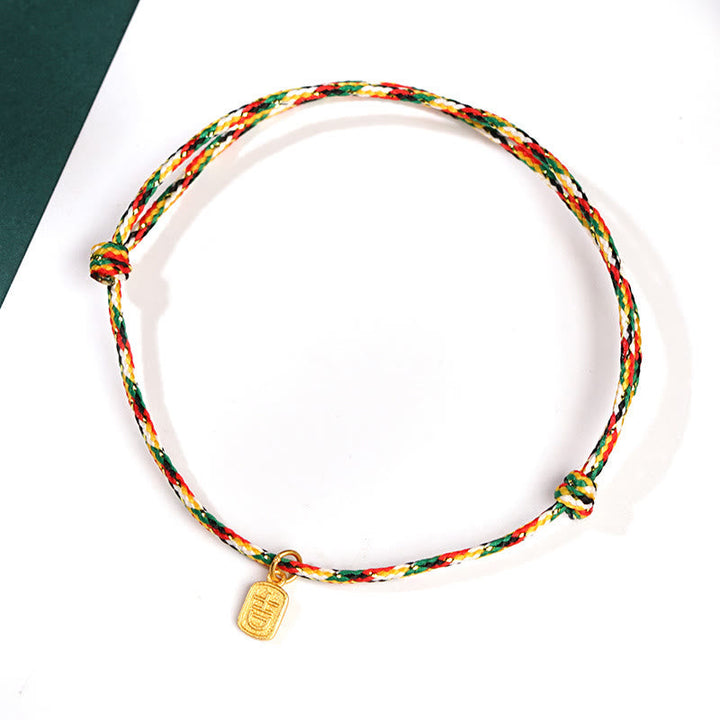 Armband Fu-Zeichen Glück Frieden Energie buntes Seil Gold Anhänger