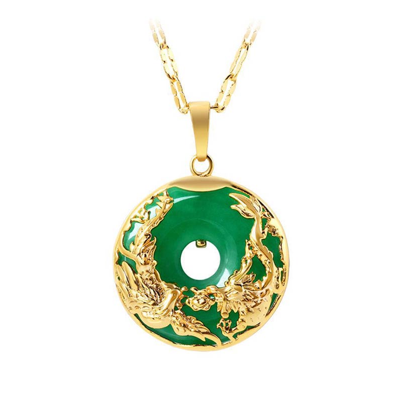 Kette Jade Drachen Glück Stärke goldener Anhänger grüner Stein
