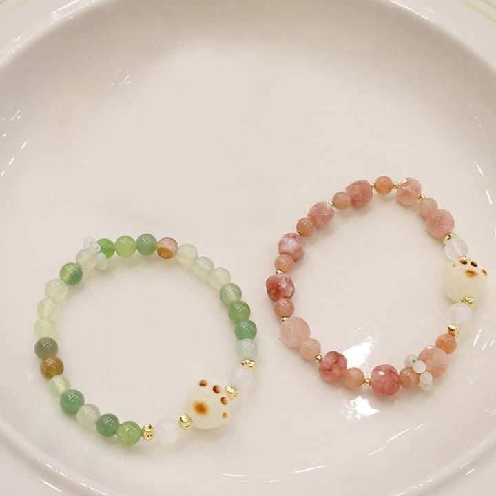 Zwei Achatkugel Armbänder grüner rosa Bodhi Katze Perlen.