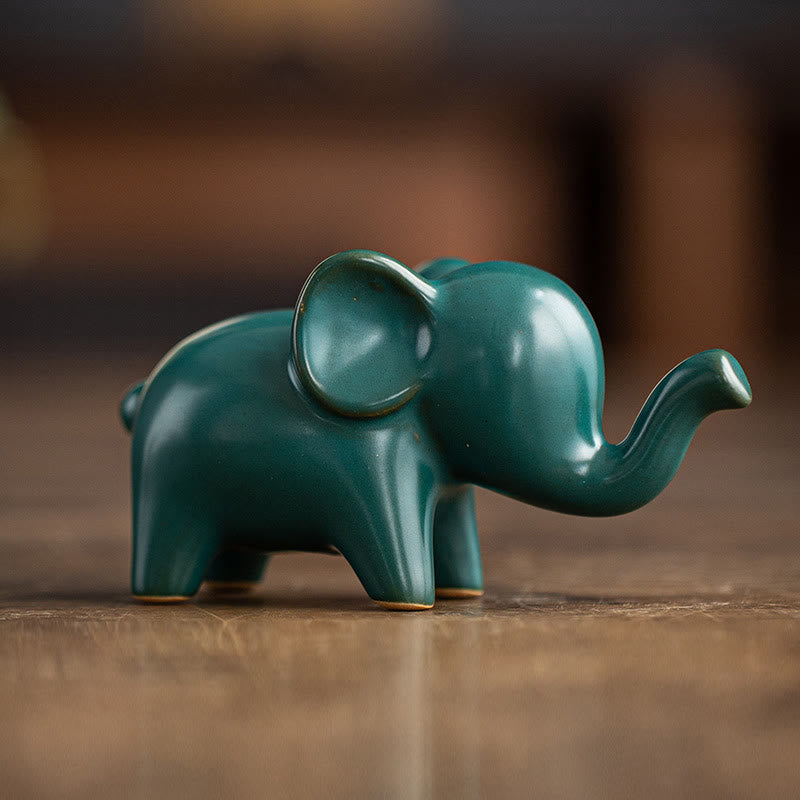 Elefant Figur Keramik Deko Grüner Elefant