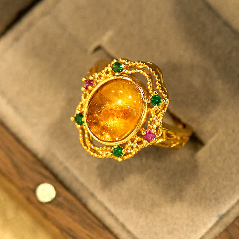 Bernstein Ring Blume Design Vintage Gold Edelstein elegant Schmuck