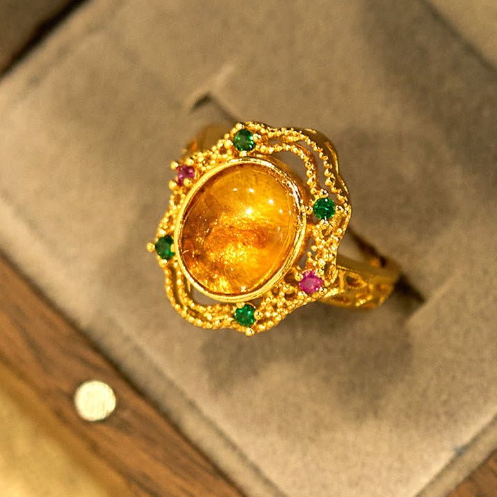 Bernstein Ring Blume Design Vintage Gold Edelstein elegant Schmuck