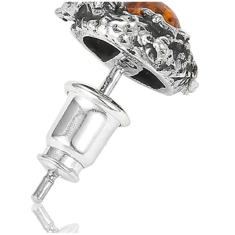 Ohrringe Bernstein Drache Silber Ohrstecker Detail Schmuck spirituell Erfolg Schutz