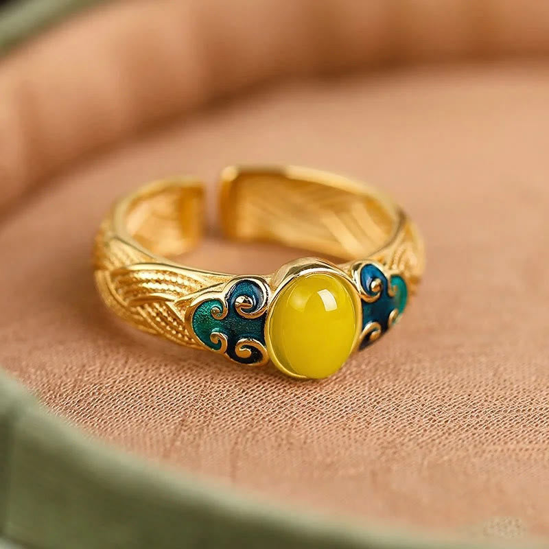 Ring Kupfer Bernstein Glückswolken Klarheit gelber Stein Türkis Schmuck