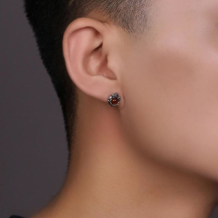 Bernstein Drache Ohrringe getragen Silber Ohrstecker Schmuck Erfolg Schutz spirituell
