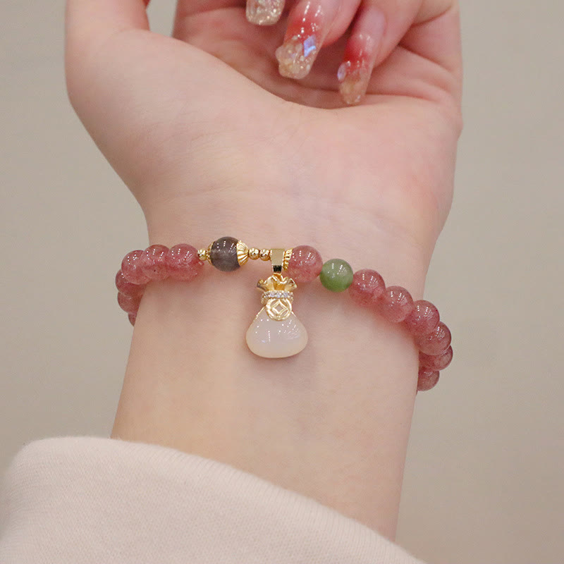 Armband Erdbeerquarz Jade Heilstein mit rosa Perlen und Anhänger