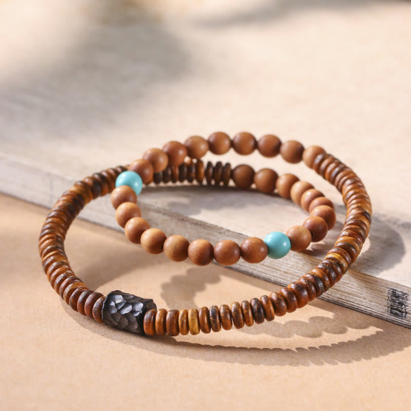 Armband Sandelholz Türkis – Schutz elegante Holzperlen Naturstein Schmuck