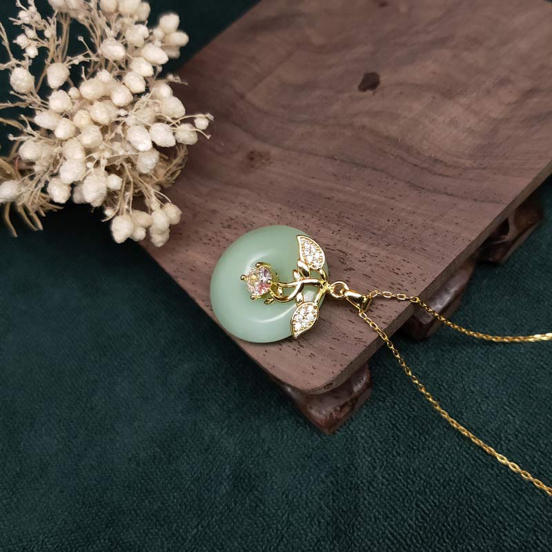 Anhänger Kette Tibetischer Jade Blattform Segen gold