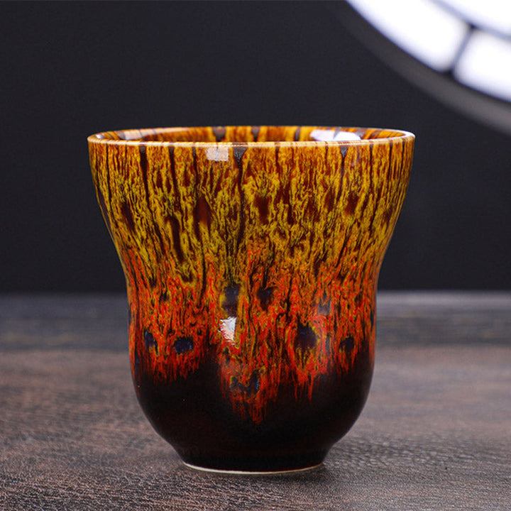 Teetasse Mit Henkel Vintage Keramik Ofenglasur Gelb Orange