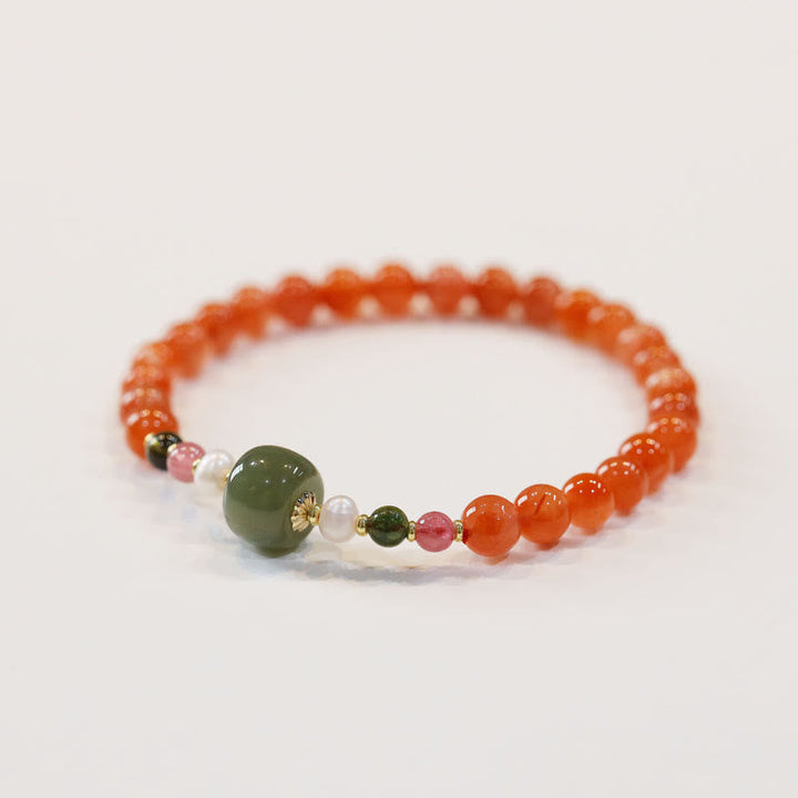 Armband Roter Achat Jade Ruhe elastisch Naturstein grün orange