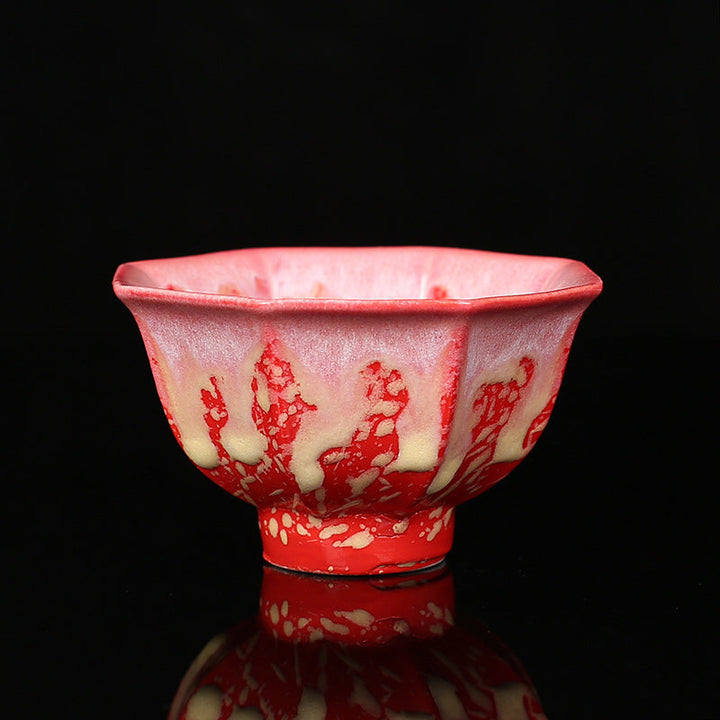 Teetasse Chinesisch Lotus Ofenwandlung Keramik Rot Groß I