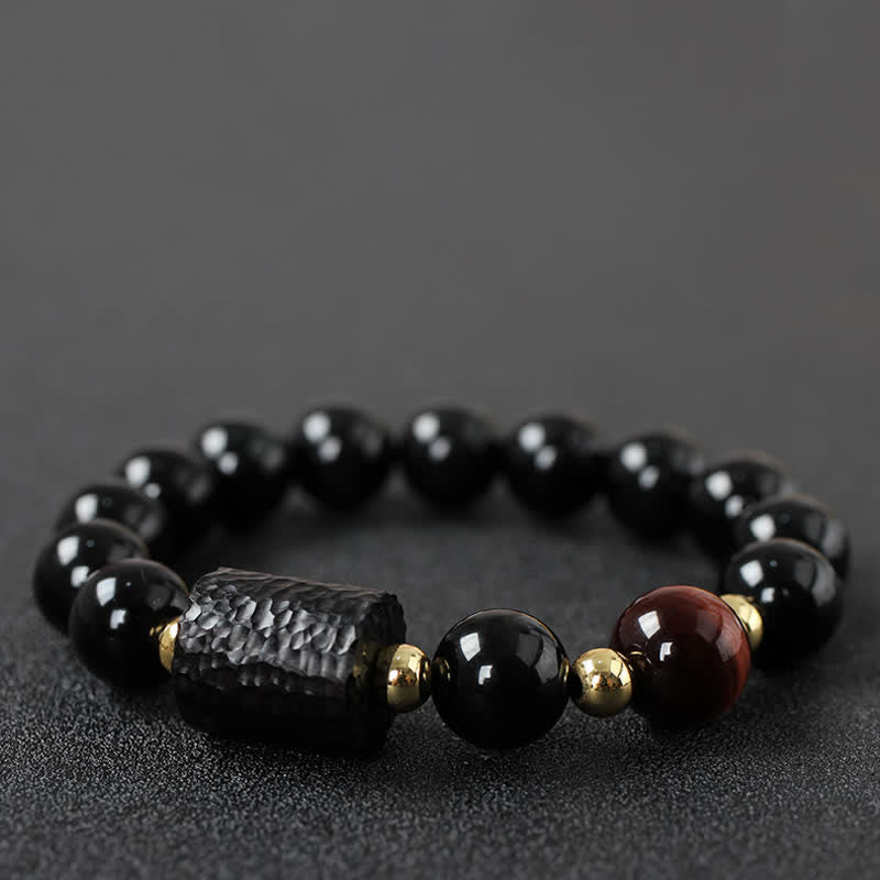 Armband Schwarzer Obsidian Tigerauge Paar Stärke goldene Perlen elegant