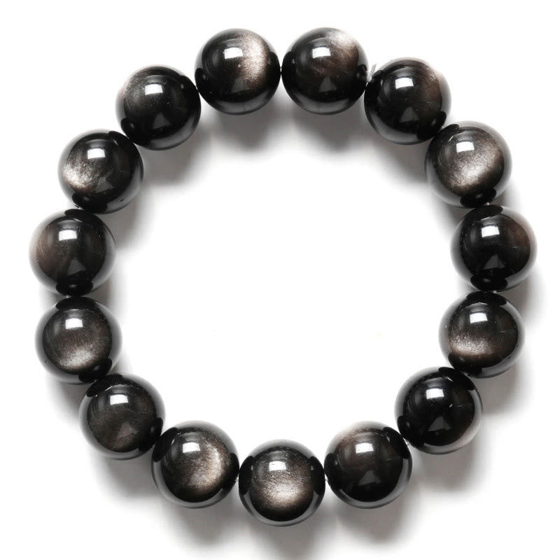 Armband Silber Obsidian – Schutz schwarze glänzende Kugeln Flat Lay