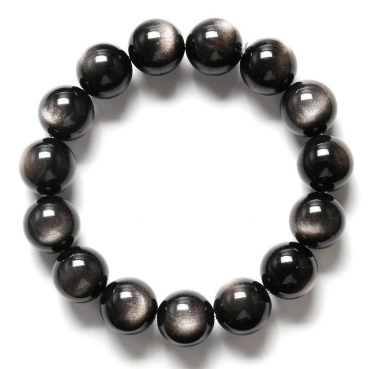 Armband Silber Obsidian – Schutz schwarze glänzende Kugeln Flat Lay