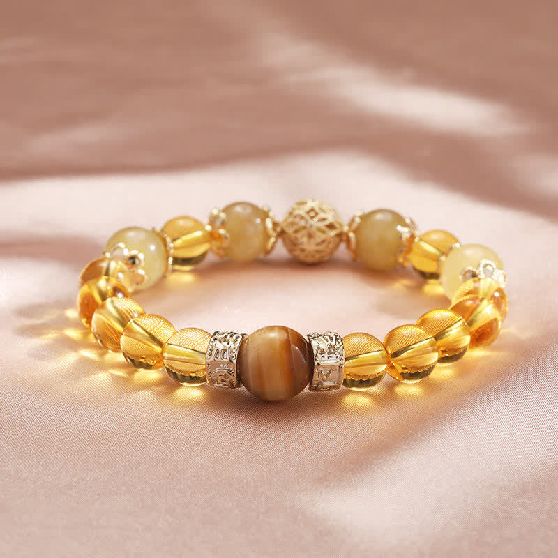 Armband Citrin – Wohlstand mit goldenen facettierten Perlen und Natursteinen