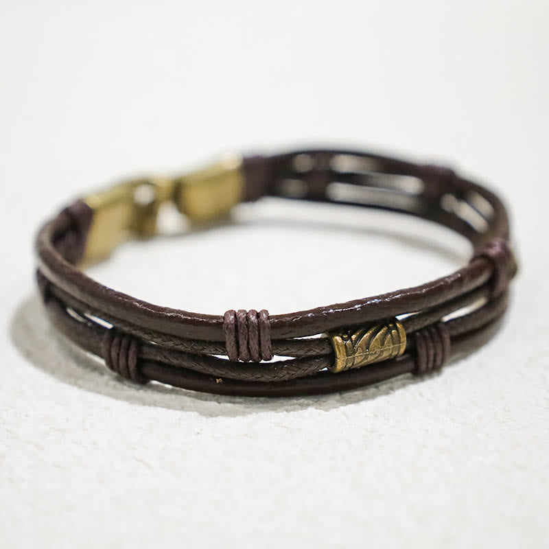 Armband Leder Braun Vintage Mehrreihig Kordel