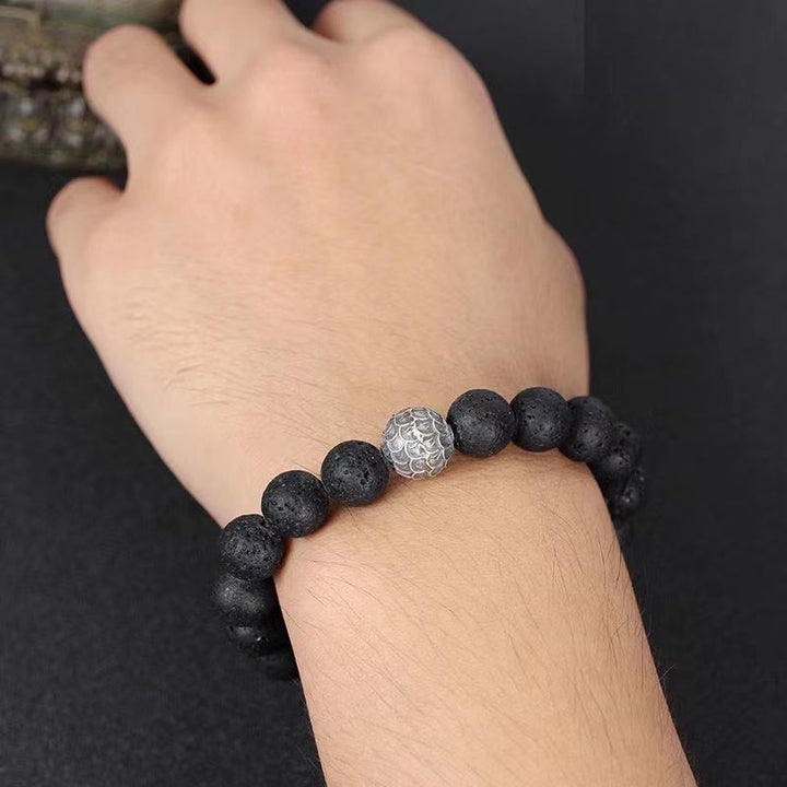 Armband Lavastein – Heilung schwarze Perlen Silber Verschluss Handgelenk