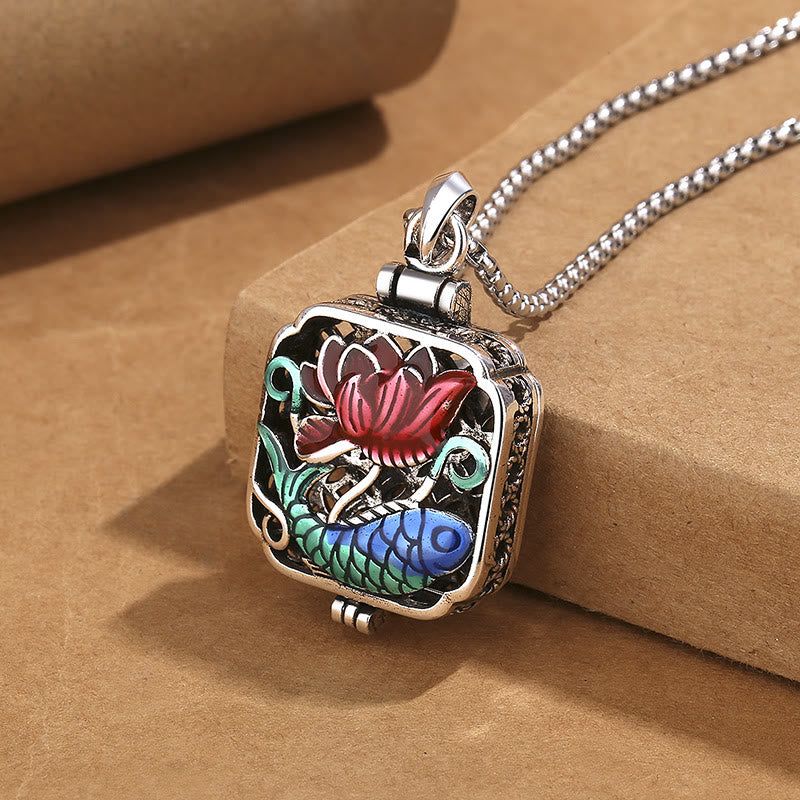 Kette Kupfer Lotus Koi Münze – Echter Naturstein – Kette Kupfer Lotus Koi Münze bunte Emaille Anhänger Silber