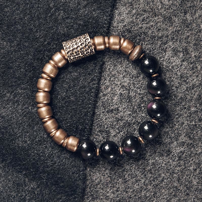 Armband Obsidian Kupfer – Heilung mit schwarzen Steinen elastisch getragen