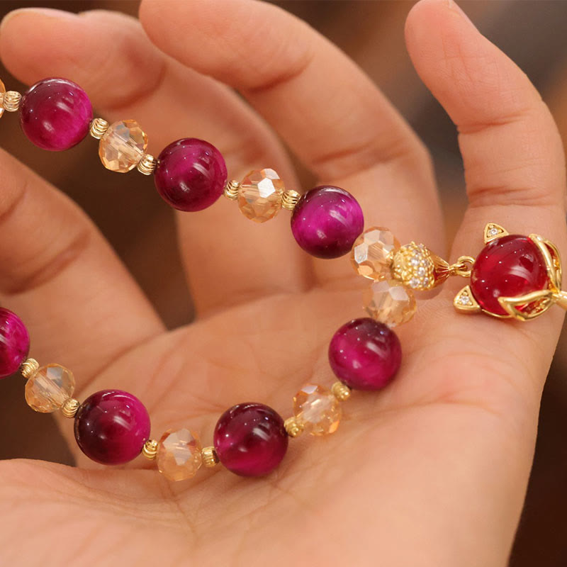 Armband mit Rubin und Champagner Kristall Perlen elegant glänzend