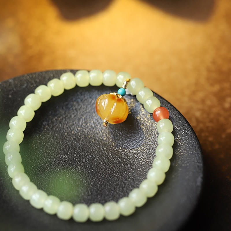 Jade Armband mit gelbem Achat Anhänger Kristall Wohlstand
