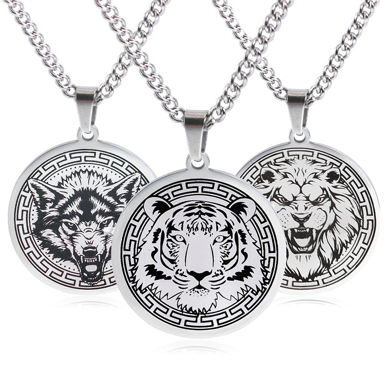 Kette Titanstahl Tier-Amulett Schutz Wolf Tiger Löwe