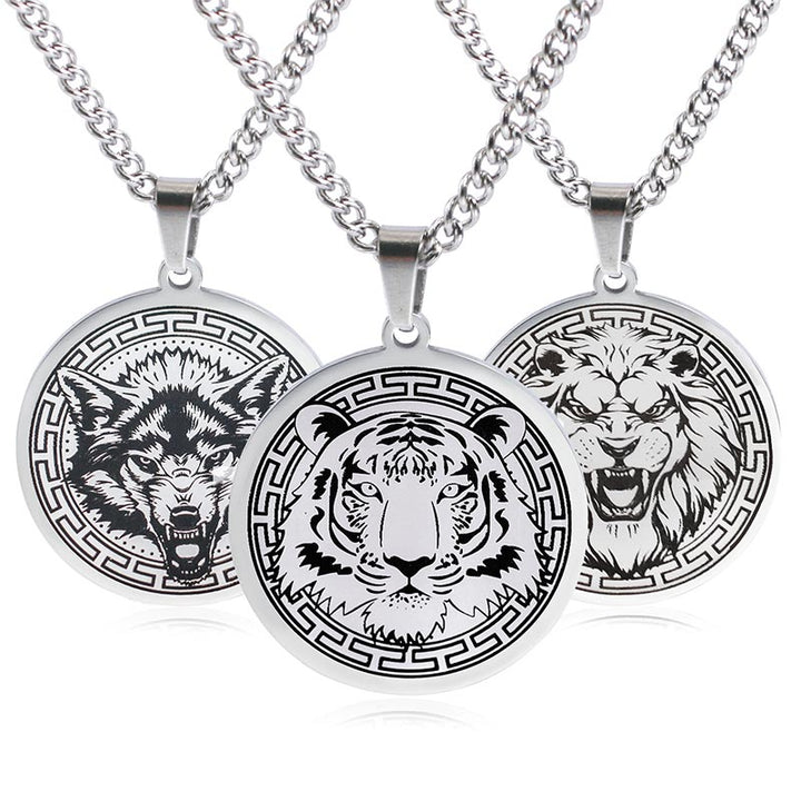 Kette Titanstahl Tier-Amulett Schutz Wolf Tiger Löwe