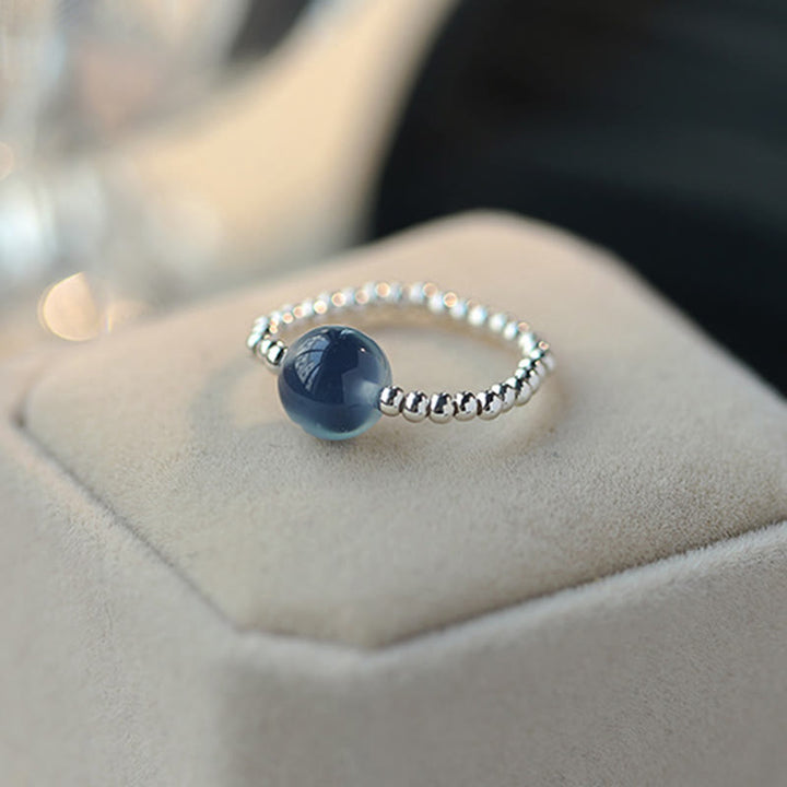 Ring 925 Silber Blauer Achat – Heilung elegant mit Perlen