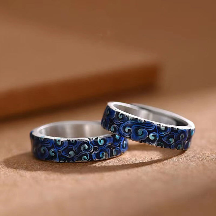 Ring Blauer Achat Glückswolke Heilung Silber Schutz Wohlbefinden Harmonie