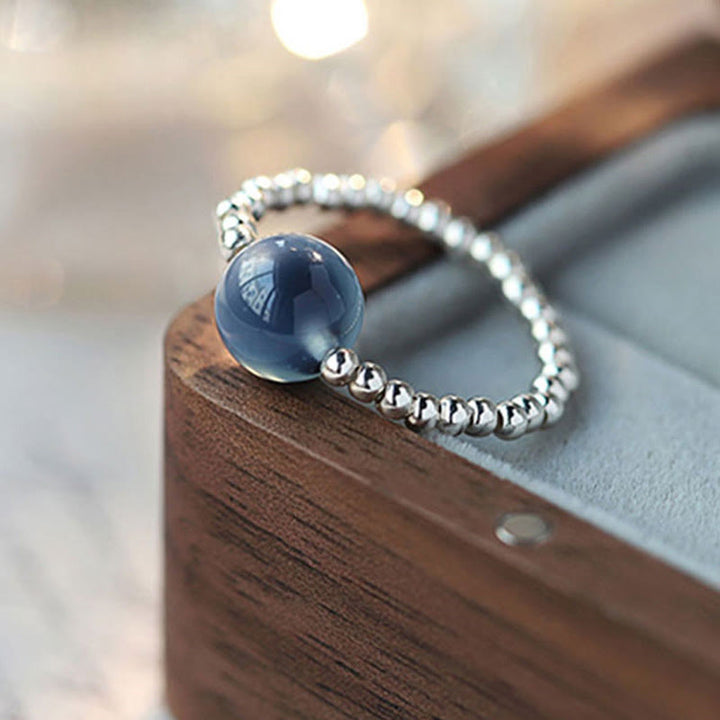Ring 925 Silber Blauer Achat Heilung Schutz Energie Naturstein Fingerring