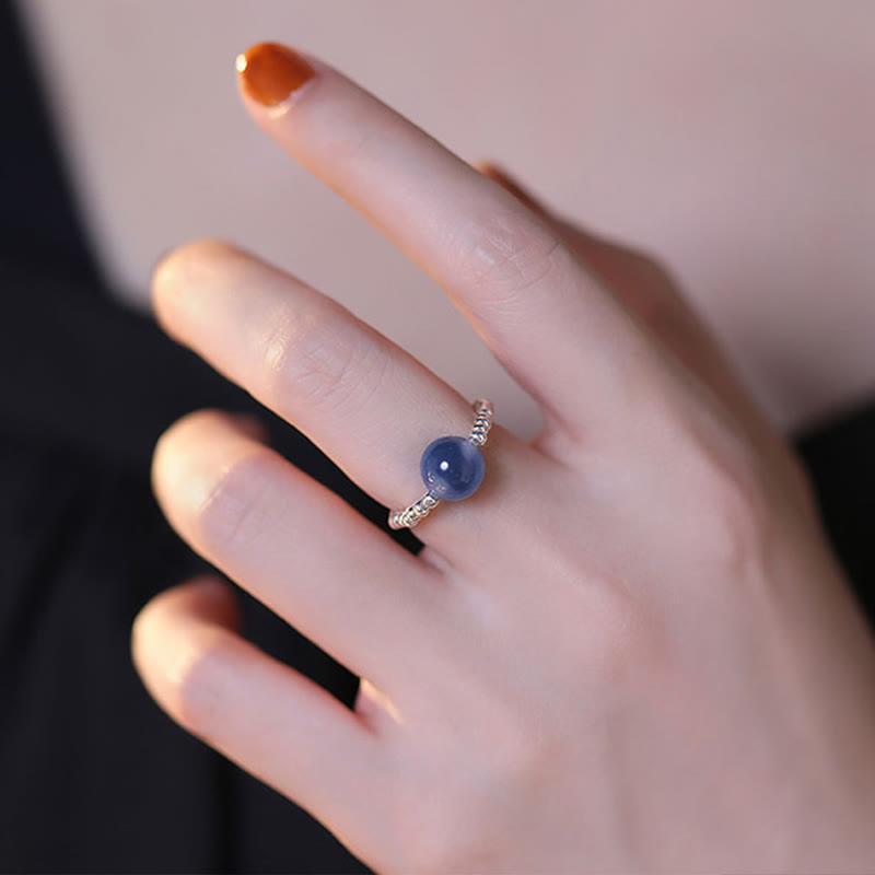 Ring 925 Silber Blauer Achat – Heilung Boho eleganter Schmuck