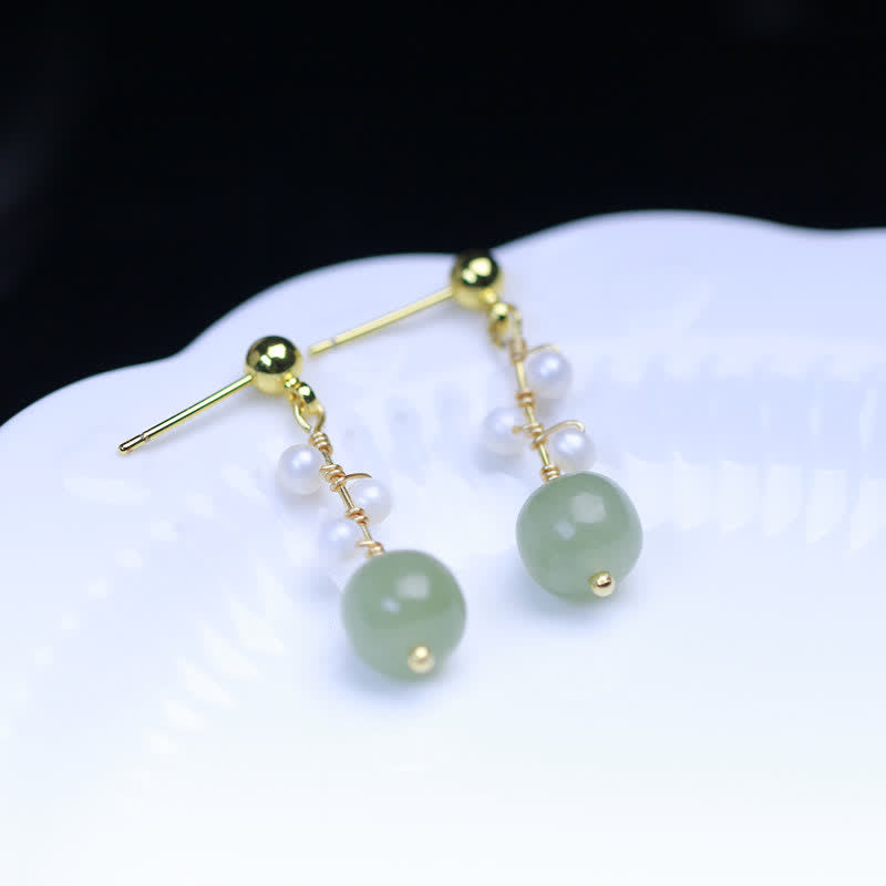 Ohrringe Hetian Jade Blume Glück Perlen Gold Boho Schmuck spirituell